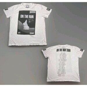 On The Run Tour OTR 2014 Jay Z Beyonce Double Sided T-Shirt White Adult L Large
